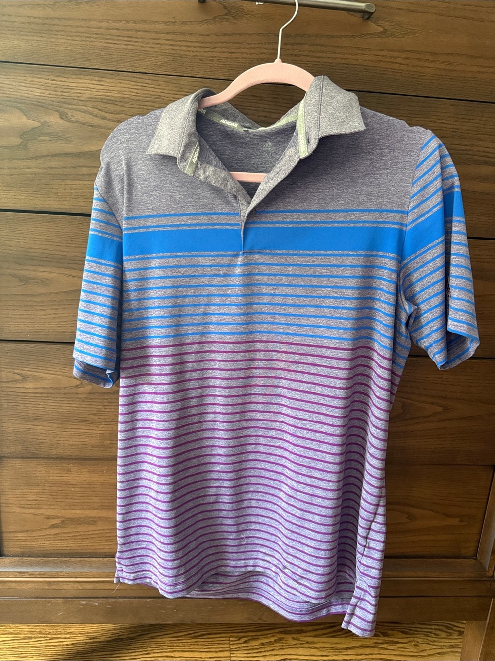 adidas Grey Polo with Blue and Purple Stripes